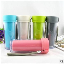 DIY便携旅行随手广告杯双层隔热防漏水杯子塑料杯可批发定制LOGO