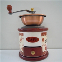 手摇咖啡磨豆机/陶瓷圆形花色咖啡豆仿古铜碗手摇咖啡磨豆机