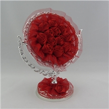 玫瑰布艺圆形浮雕花边台镜化妆镜子梳妆镜红色结婚用镜子必备