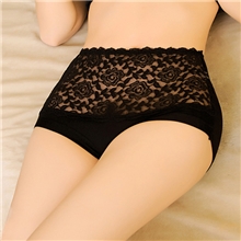 N1126竹纤维高腰大版收腹提臀镂空提花性感内裤三角裤女批发