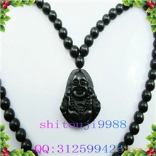 天然泗滨砭石8mm项链+笑佛项链保证正品如假包赔