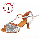 舞之燕正品拉丁舞鞋女中跟夏季舞蹈凉鞋女拉丁舞舞鞋广场舞