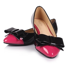 洛米施2013新款OL工作鞋甜美尖头电镀矮跟撞色蝴蝶结单鞋女鞋