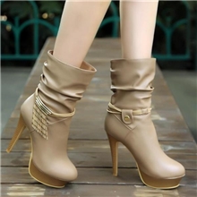 短靴女靴高跟防水台金属流苏女靴子马丁靴女鞋子