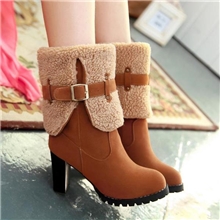 2013秋冬新款雪地靴女靴英伦铆钉粗跟靴多穿翻毛领中筒女靴大码