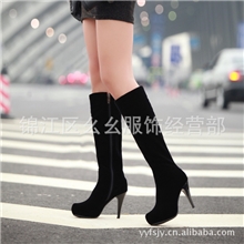 秋冬季新款高筒女士靴子高跟女单靴骑士靴时装磨砂皮女长靴子