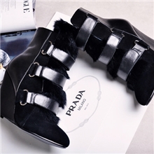 直销IsabelMarant秀场最新款头层牛皮+牛反皮兔毛舒适坡跟女短靴