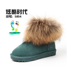 炫酷时代5854纯牛皮貉子毛口甜美圆鞋头时尚百搭女雪地棉