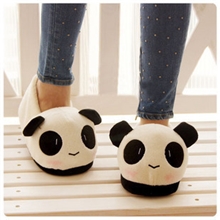 萌熊猫拖鞋卡通毛绒情侣包跟拖鞋居家可爱冬季包跟棉拖批发