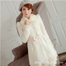 2013新款韩版修身毛呢外套大毛领蕾丝边毛呢女大衣女式外套