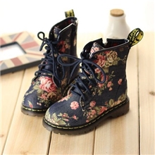 果粒童童鞋童鞋批发韩版花朵侧拉链中筒靴马丁靴.