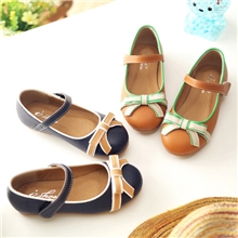 韩版品牌童鞋批发广州软底新款秋季时尚拼色包边蝴蝶结女童皮鞋