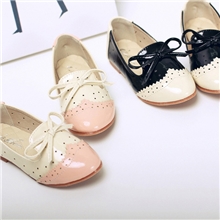 童鞋批发韩版秋季新款牛筋底软底漆皮冲孔拼色蝴蝶结休闲儿童鞋