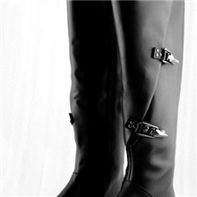 现货供应黑色真皮AM平底三扣长靴平底靴子时尚女靴欧美性感大