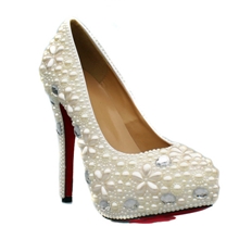 13年新春款批发奢华纯手工定制白色珍珠婚鞋新娘鞋淑女单鞋