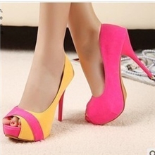 2012新款欧美原单撞色鱼嘴女鞋韩国公主气质彩色夜店超高跟单鞋