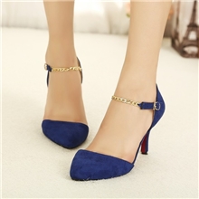 女鞋批发2013夏季时尚百搭OL性感绒面链条一字扣尖头单鞋韩版