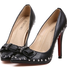 2013欧美风尖头铆钉蝴蝶结浅口红底高跟批发单鞋40码bww668-8