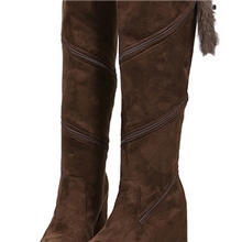 爆款松糕厚底内增高保暖女靴旋转兔毛拉链个性大方长靴子zj568-1