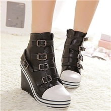 2013外贸潮爆街拍试试韩版潮款拼色皮带扣坡跟中跟高帮鞋mmw825