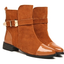 女鞋新款短靴机动车休闲真皮尖头平底短靴秋冬女靴rm105sl3169