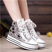 厂家批发外贸新款韩版春秋休闲女鞋松糕跟真皮鞋高帮水钻女士鞋