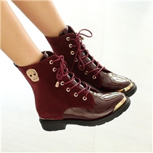 厂家批发外贸新款真皮大小码女靴休闲低跟短靴牛皮金属系带马丁靴