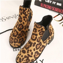 13秋冬新款外贸正品独家豹纹女鞋圆头低跟松紧带女式短靴代发货