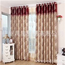 欧式提花遮光布阳离子提花窗帘可散剪大红发财树大凤尾花