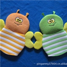 条纹布刺绣卡通手套条纹卡通五指手套条纹布印刷手套