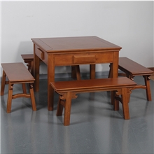 美国进口白橡木实木套装桌椅方桌长条凳雕花工艺简约奢华麻将餐桌