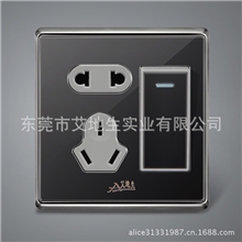 艾地生墙壁开关插座一开单控带五孔插座玻璃开关面板厂家直销批发