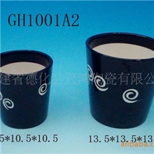 黑色陶瓷白云土彩绘花盆花园摆设