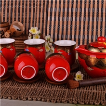 精品茶具套装华丽富丽7头双层红云龙婚庆茶具套装