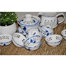供应德化水晶玲珑镂空茶具功夫茶具套装玻璃透明釉茶具