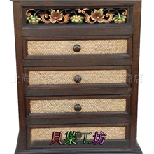 【贝叶工坊】泰国工艺品东南亚家具仓储柜彩绘藤皮柜子原木