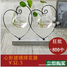 日式奥贝尔心形铁艺球形透明玻璃花瓶水培花器花插可混批