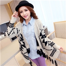 秋季新款韩版时尚甜美毛须边菱形花纹前长后短针织衫开衫外套