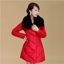 2013冬季新款獭兔毛大翻领修身收腰羽绒棉服女中长款批发