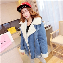 9178韩版羊羔毛外套牛仔棉衣女中长款休闲工装棉服冬装外套代发