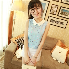 批发夏季新款几何物语俏皮彩色锥形图案无袖雪纺衫短袖雪纺t恤