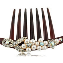 珍珠发梳七齿梳优雅盘发饰|头饰13211-1韩版蝴蝶结水晶水钻发插