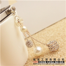 批发苹果吊坠Phone44S手机塞耳机孔塞珍珠转球方块防尘塞爆款