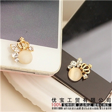 批发苹果按键贴iPhone54S防尘塞手机按键贴琉璃豆镀真金保色