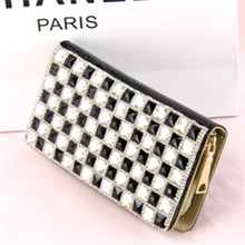 新品菱格韩版闪亮镶钻钱包大牌手拿包女水砖钱夹多卡位卡包气质型