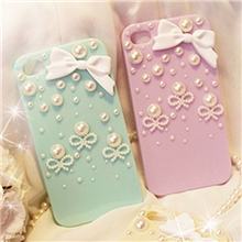 新款水钻手机壳iphone5C/5S小清新保护壳珍珠蝴蝶结苹果手机套