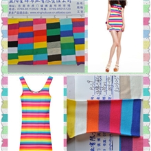 纯棉七彩间条色织条纹弹力针织面料，T恤卫衣服装面料B39
