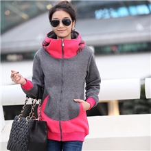 2003#2013秋冬新款加厚正品休闲拼色拉链开衫卫衣中长款外套