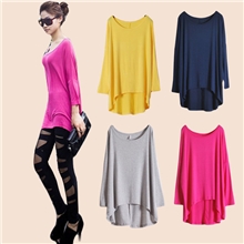 女装新款莫代尔宽松不规则下摆长袖打底衫长袖T恤韩版女装批发