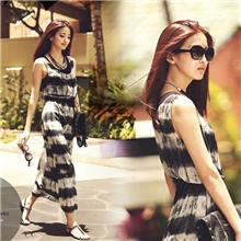 2013新款波西米亚水墨复古印花条纹吊带背心雪纺沙滩连衣裙长裙